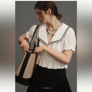 Maeve • Pleated Sailor Collar Crop Button-Front Top